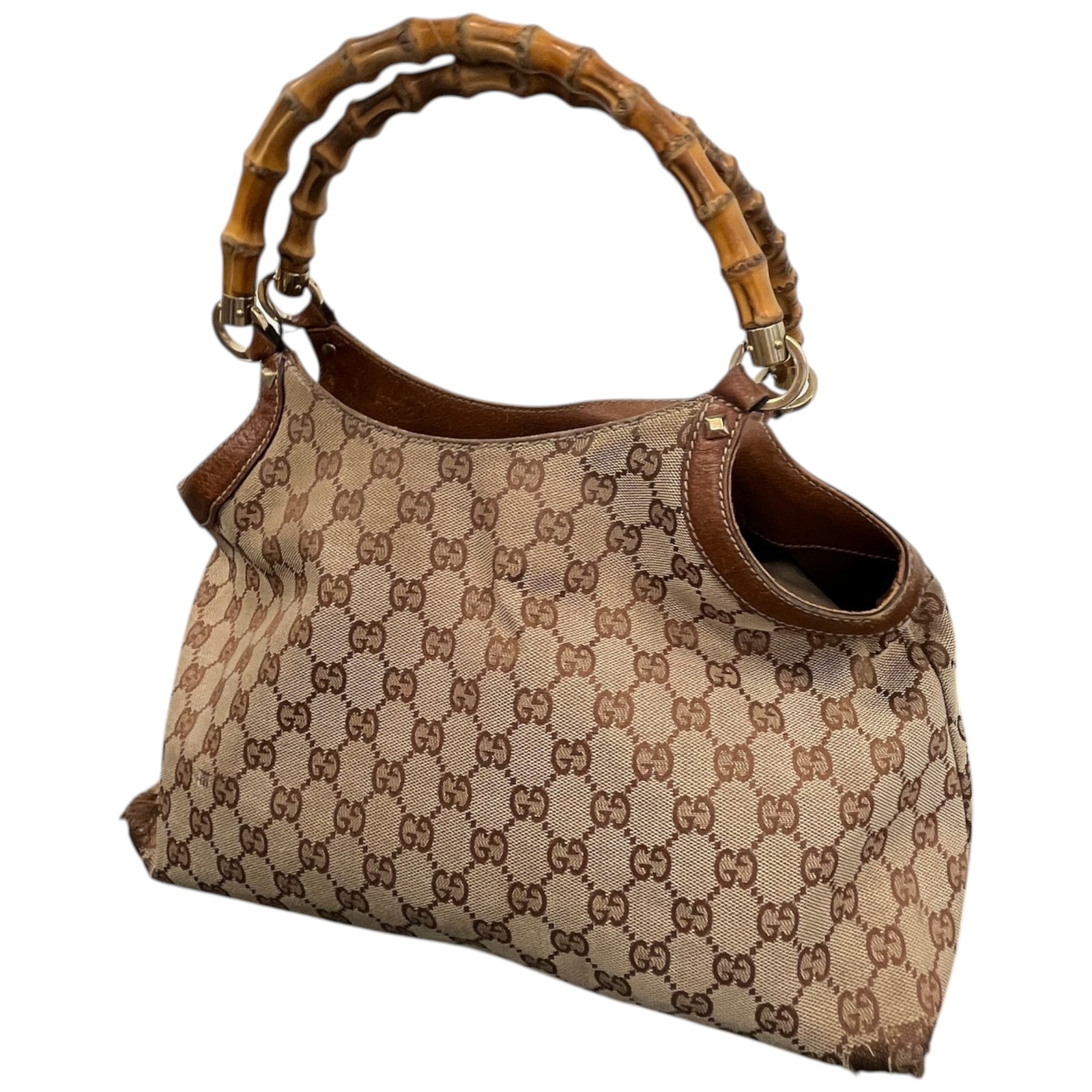 Women's GG Supreme Bamboo Handle Handbag Beige - Photo 8