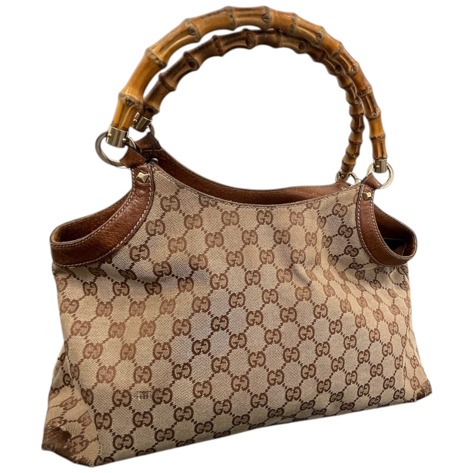Women's GG Supreme Bamboo Handle Handbag Beige - Photo 9
