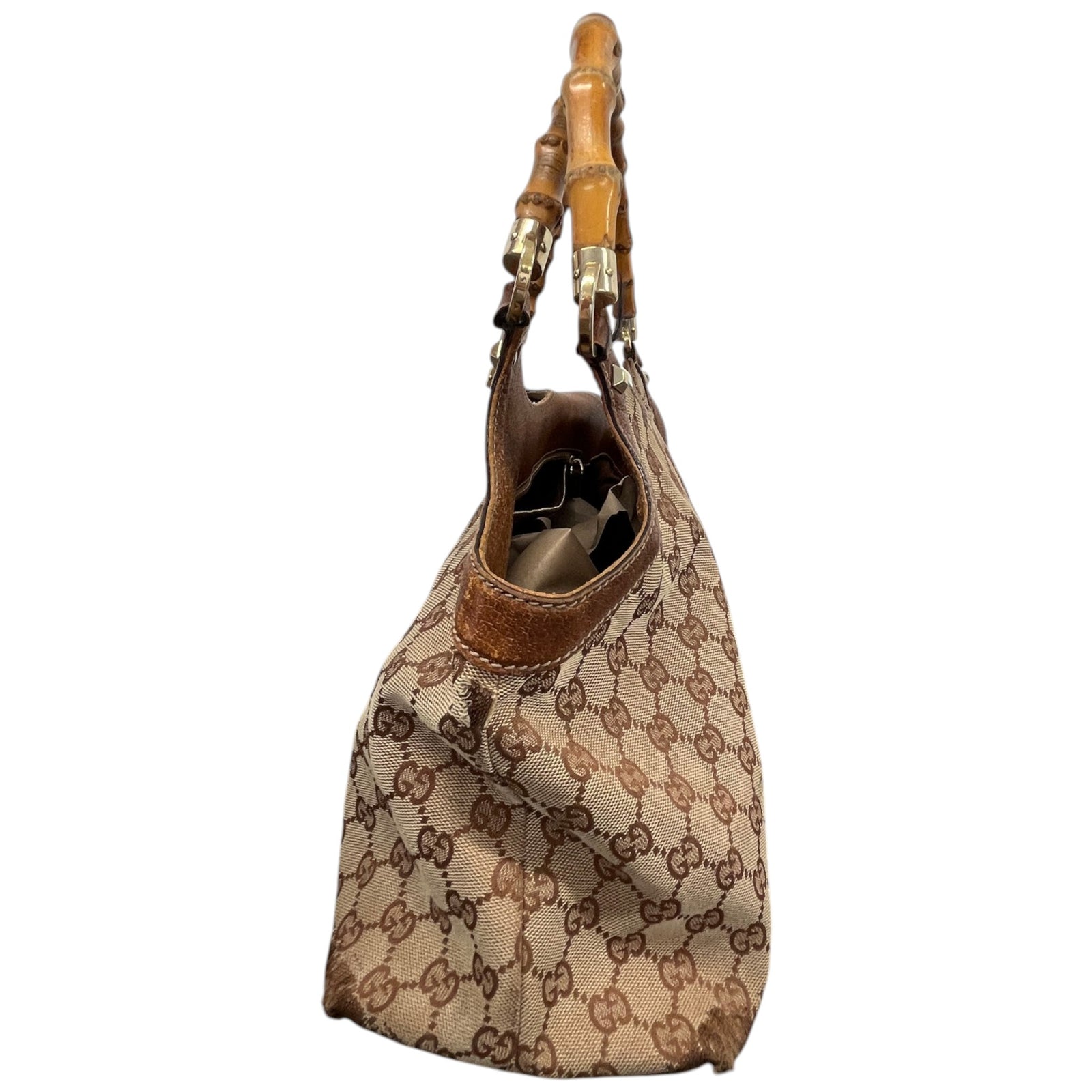 Women's GG Supreme Bamboo Handle Handbag Beige - Photo 7
