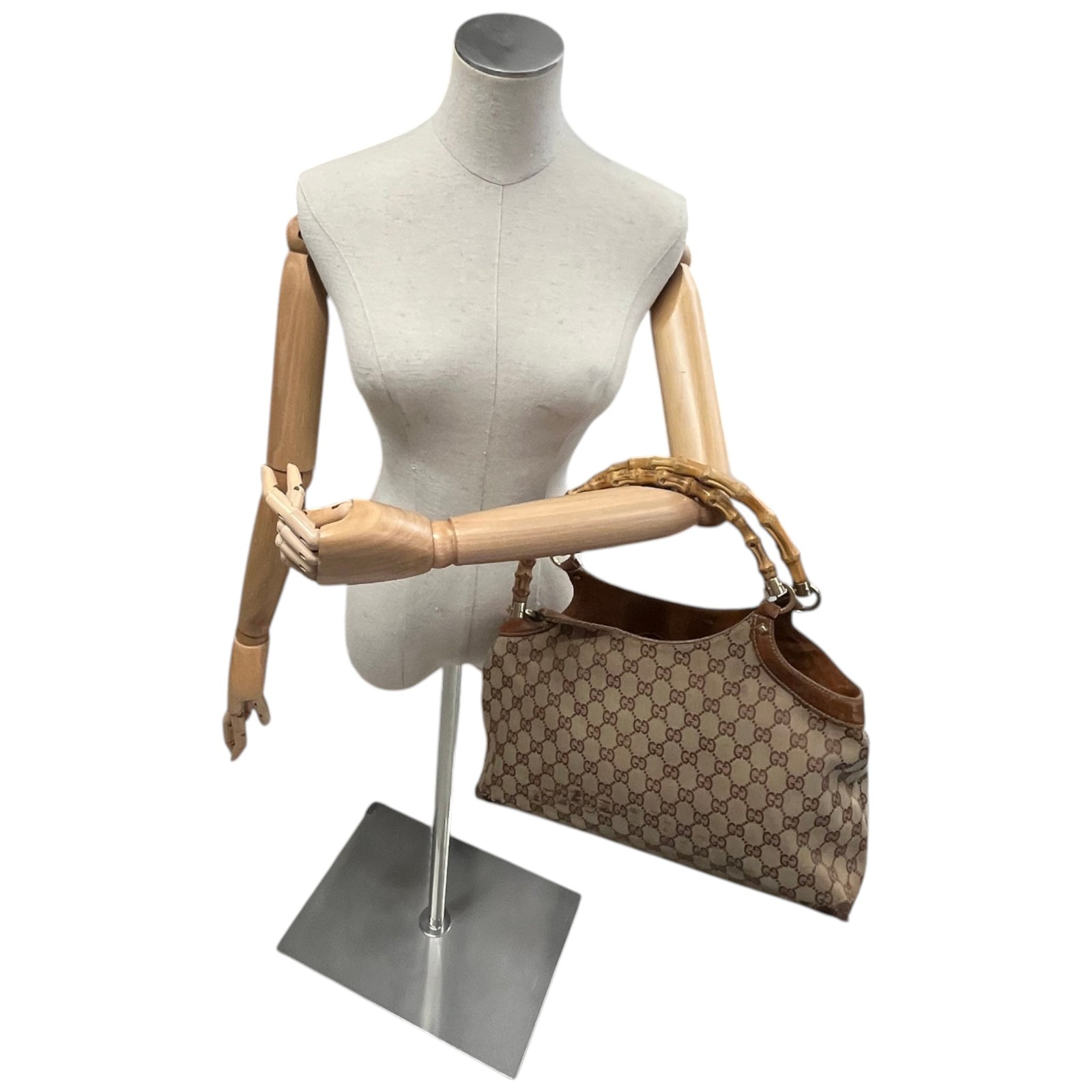 Women's GG Supreme Bamboo Handle Handbag Beige - Photo 2