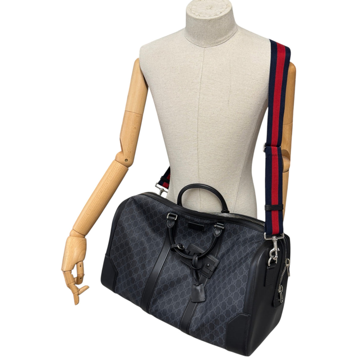Men's GG Supreme Large Duffle Travel Bag Black - Photo 2