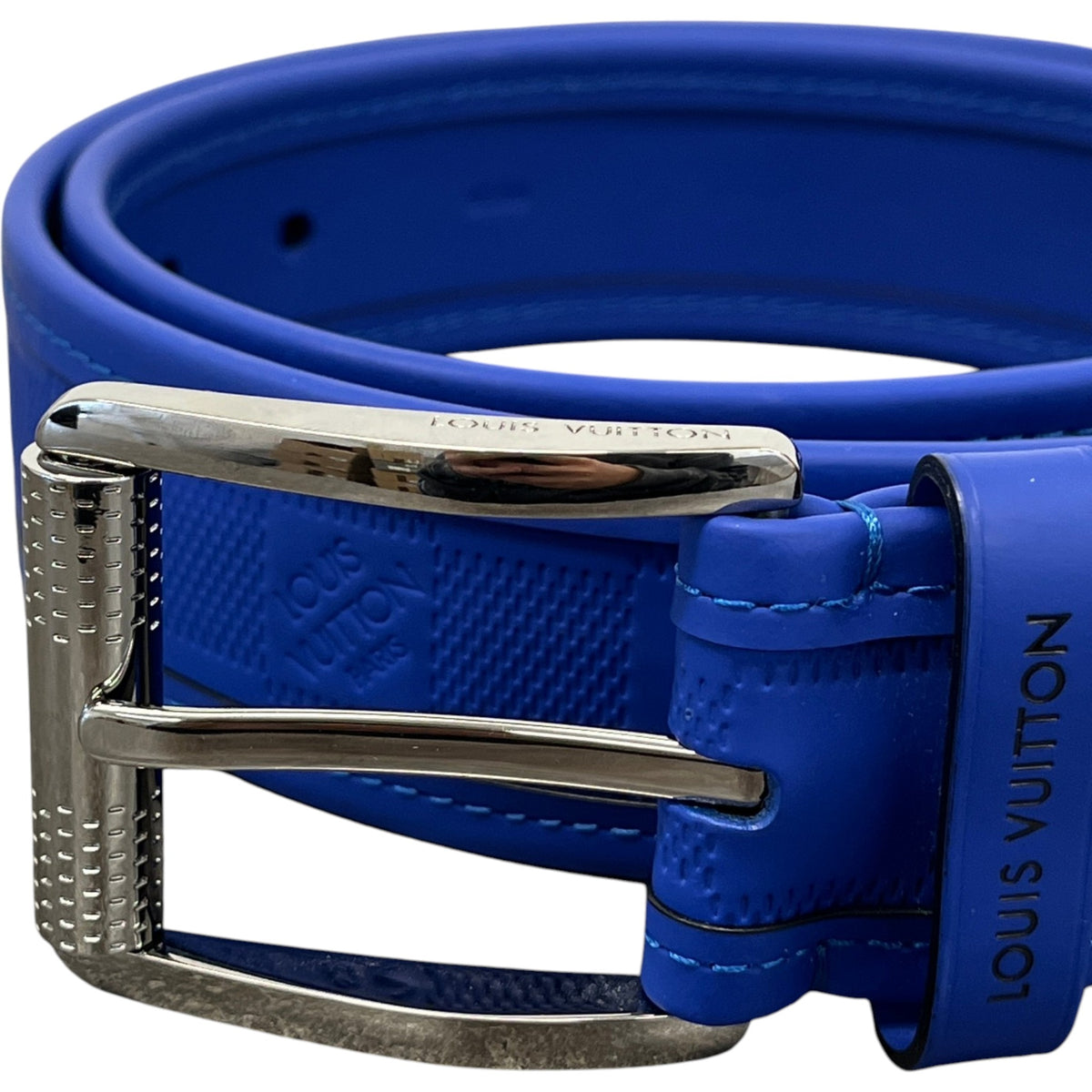 Men's Damier Belt Blue Size 30" - Photo 5