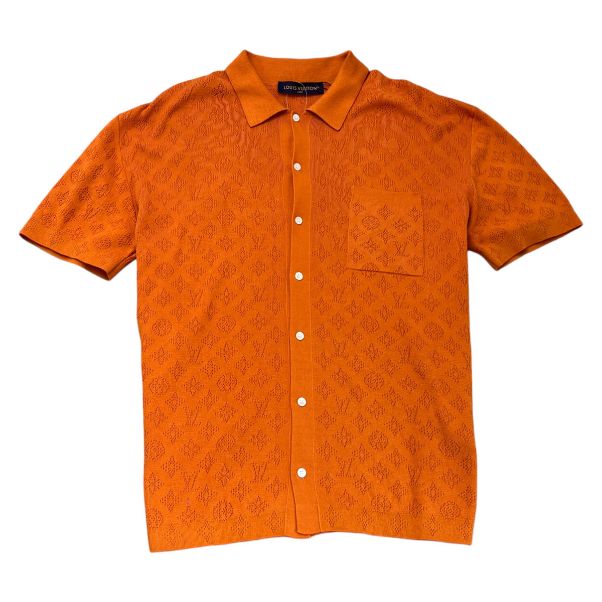 Men's Monogram Pointelle Short Sleeve Shirt Orange Size L - Photo 1