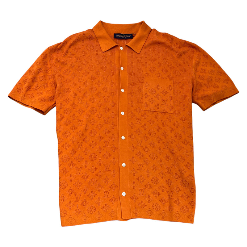 Men's Monogram Pointelle Short Sleeve Shirt Orange Size L