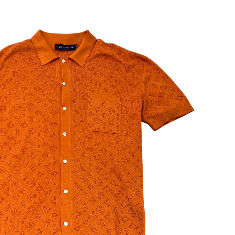 Men's Monogram Pointelle Short Sleeve Shirt Orange Size L