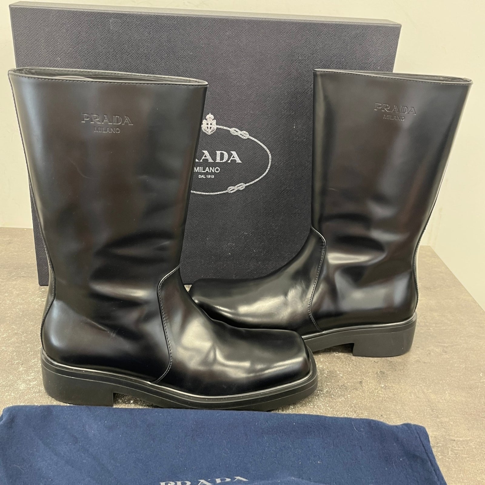 Men's Logo Leather Rain Boots Black Size UK 8 / EU 42 - Photo 12
