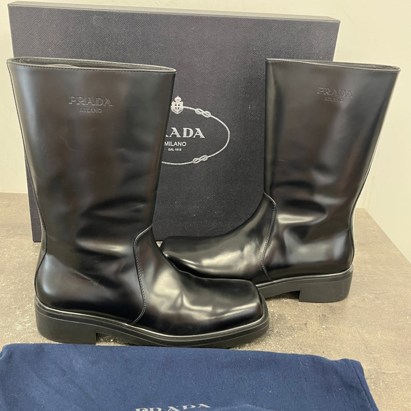Men's Logo Leather Rain Boots Black Size UK 8 / EU 42