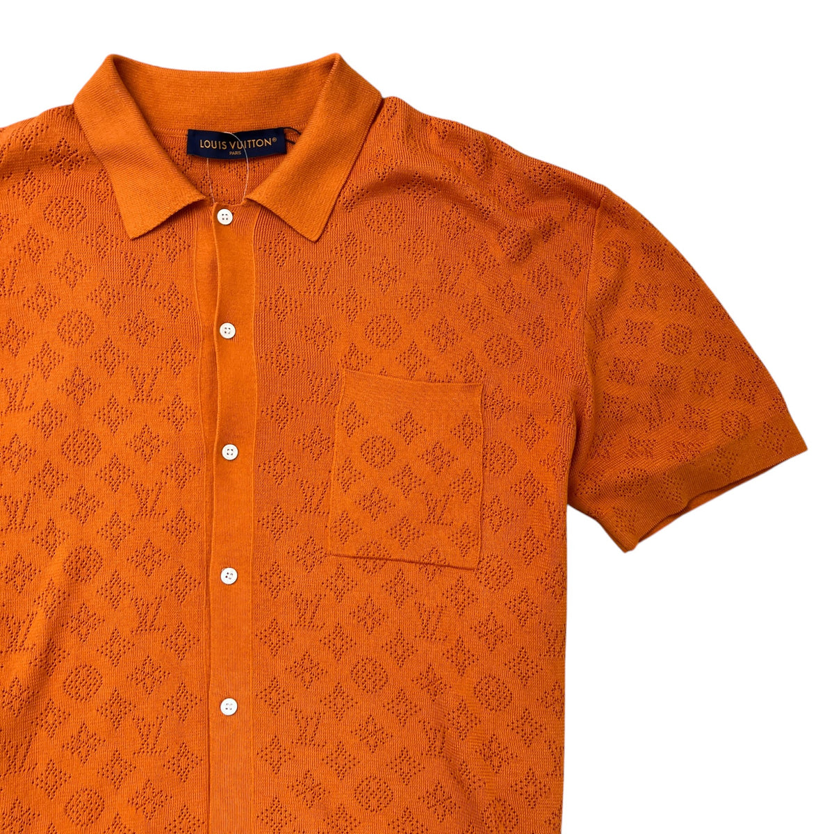 Men's Monogram Pointelle Short Sleeve Shirt Orange Size L - Photo 5