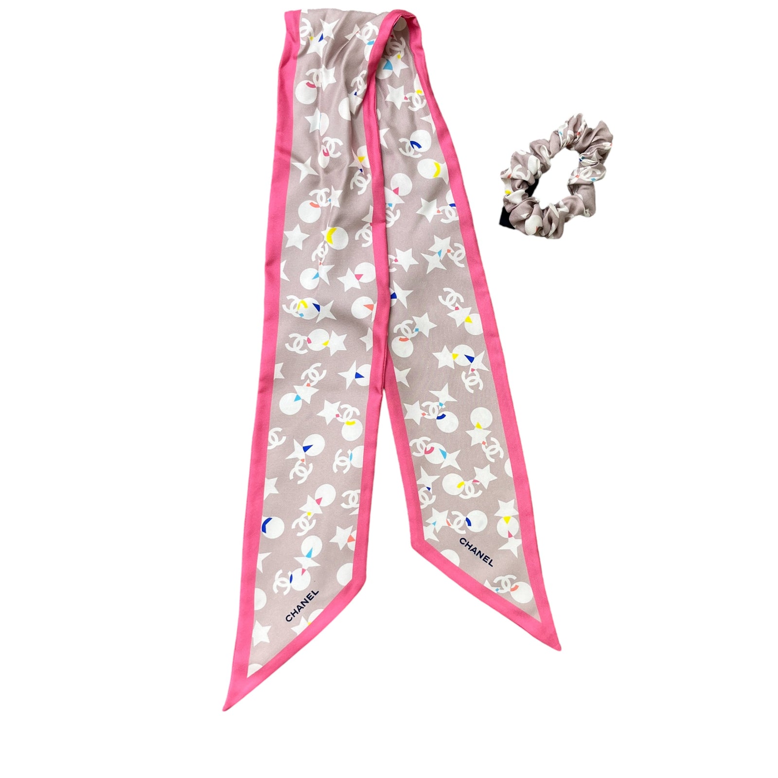 Women's Cc Logo Silk Scarf And Scrunchy Scarf Pink - Photo 1