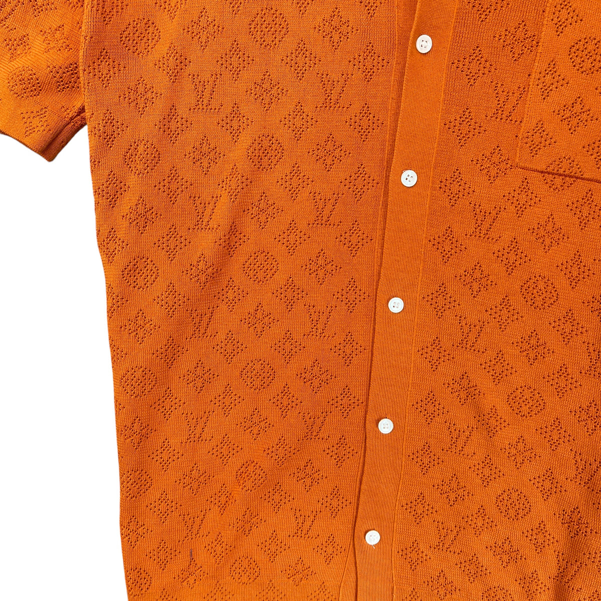Men's Monogram Pointelle Short Sleeve Shirt Orange Size L - Photo 6