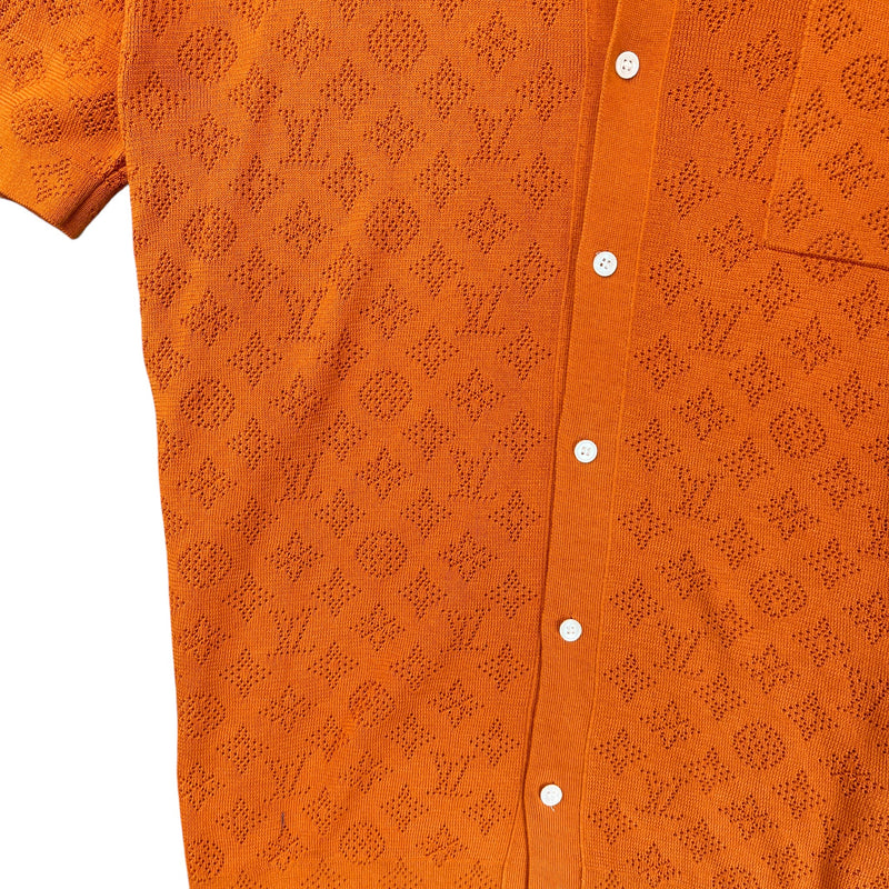 Men's Monogram Pointelle Short Sleeve Shirt Orange Size L