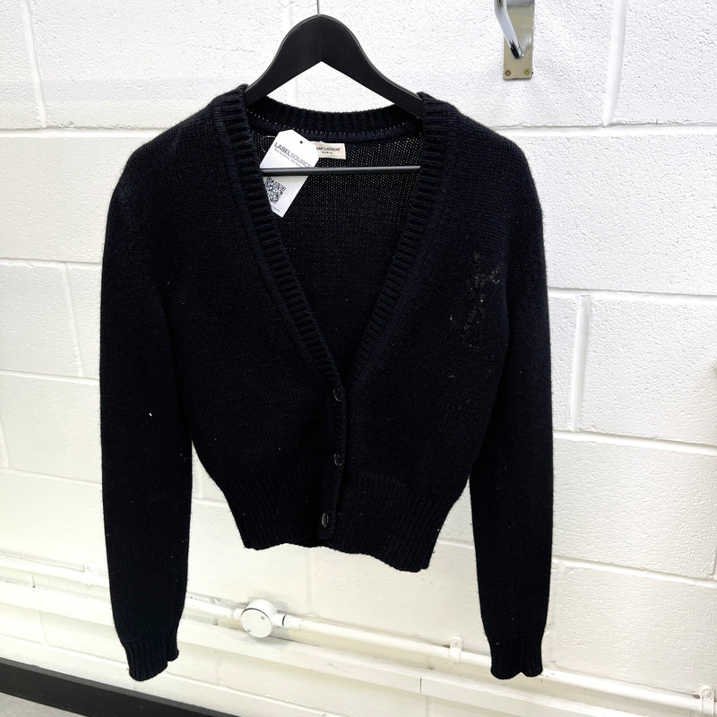 Women's Embellished Logo Cardigan Black Size XS