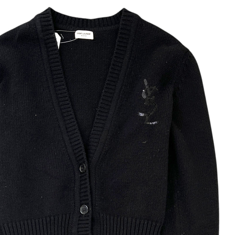 Women's Embellished Logo Cardigan Black Size XS