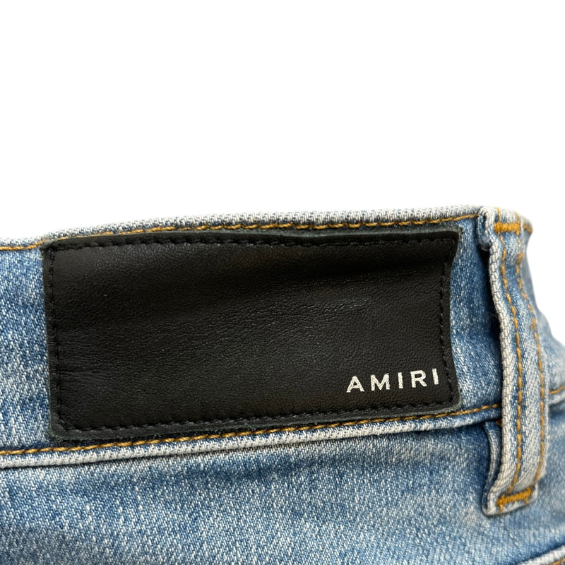 Men's Logo Print Distressed Jeans Blue Size Waist 30"