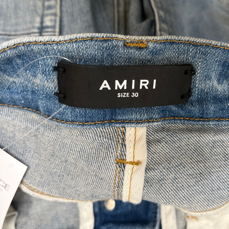 Men's Logo Print Distressed Jeans Blue Size Waist 30"
