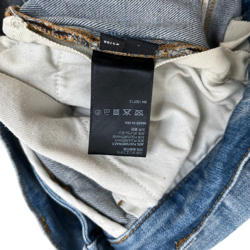 Men's Logo Print Distressed Jeans Blue Size Waist 30"