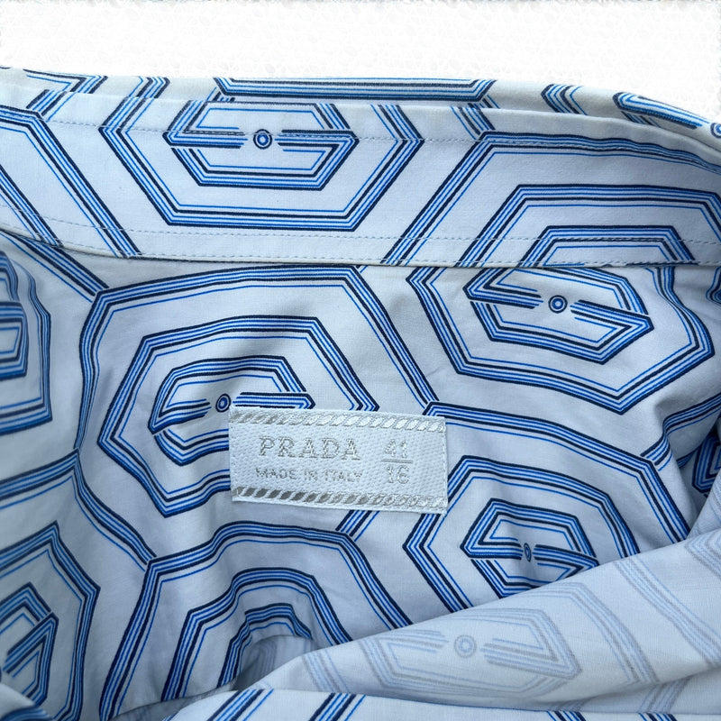 Men's Geometric Logo Short Sleeve Shirt Blue Size L