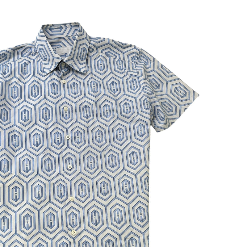 Men's Geometric Logo Short Sleeve Shirt Blue Size L