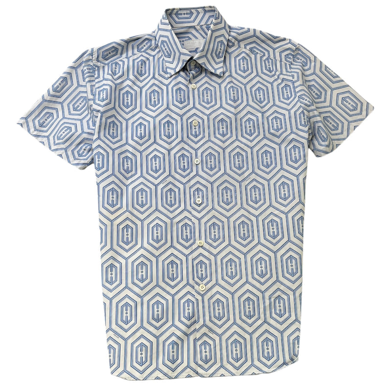 Men's Geometric Logo Short Sleeve Shirt Blue Size L
