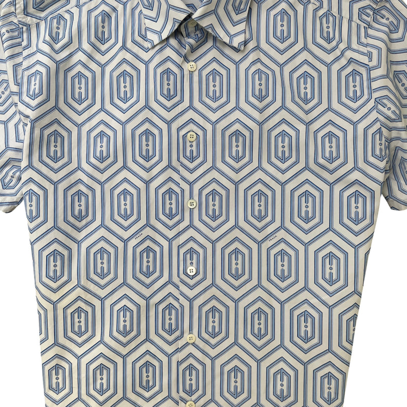 Men's Geometric Logo Short Sleeve Shirt Blue Size L