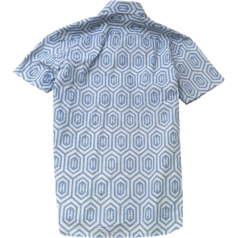 Men's Geometric Logo Short Sleeve Shirt Blue Size L