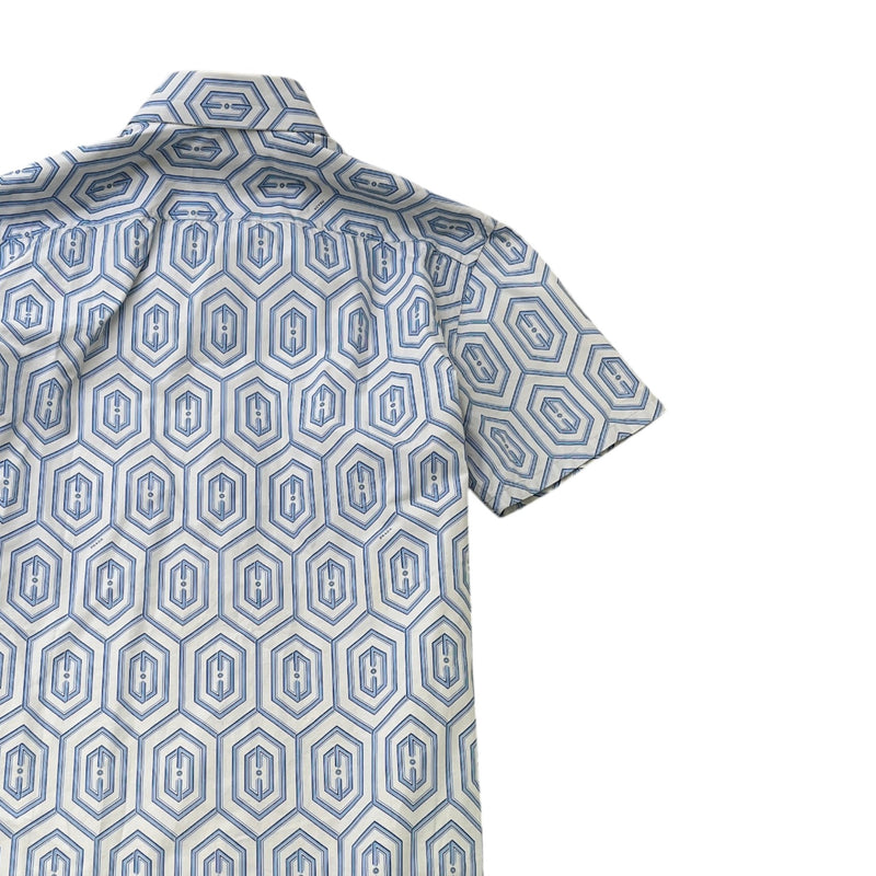 Men's Geometric Logo Short Sleeve Shirt Blue Size L