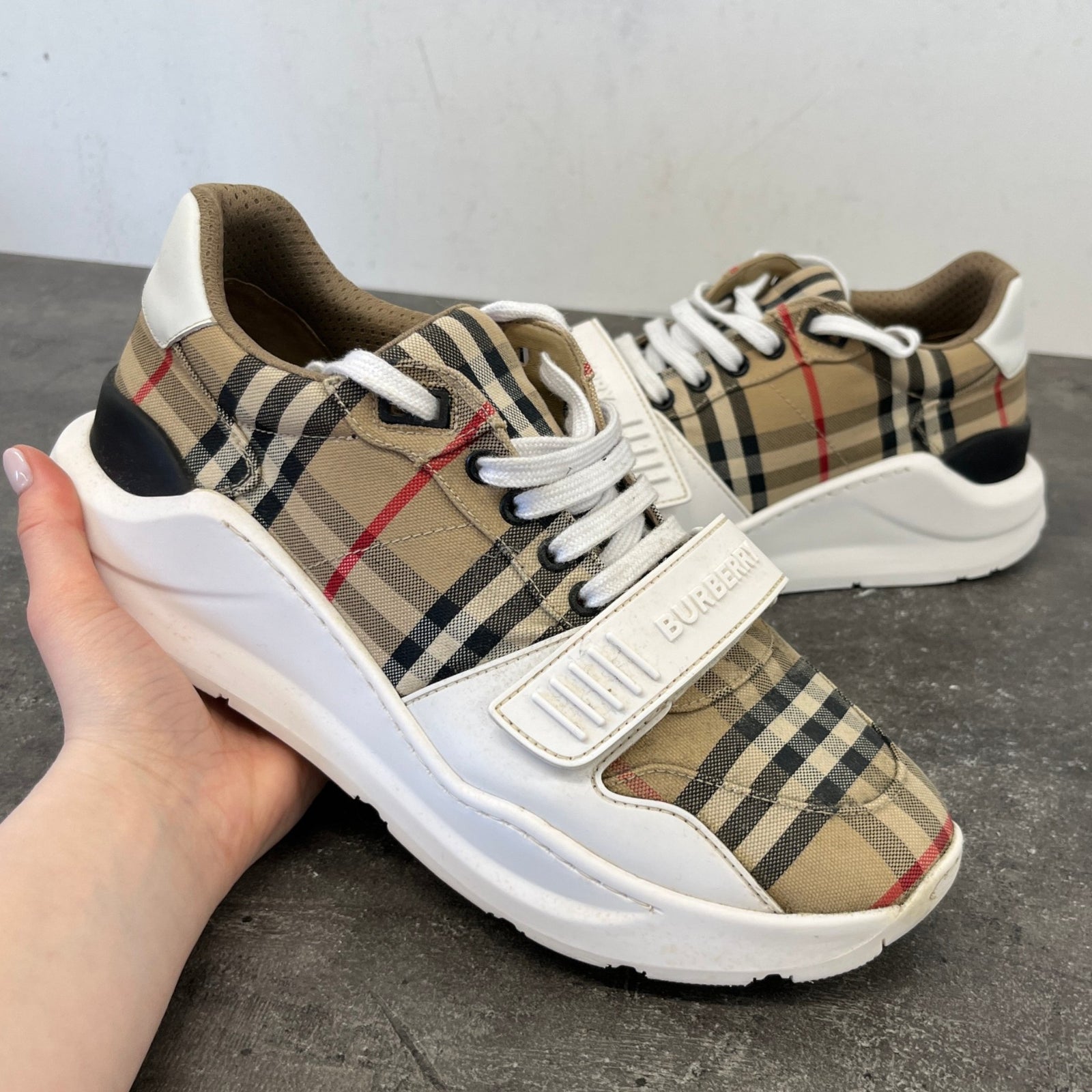 Men's Check Print Low Trainers Beige Size EU 42 / UK 8 - Photo 13