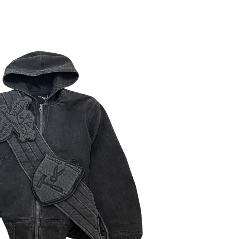 Men's Applique Detail Zip-Up Jacket Black Size XS