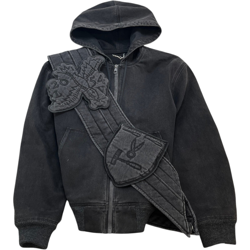 Men's Applique Detail Zip-Up Jacket Black Size XS