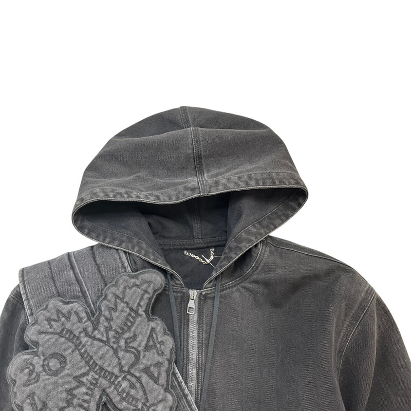 Men's Applique Detail Zip-Up Jacket Black Size XS