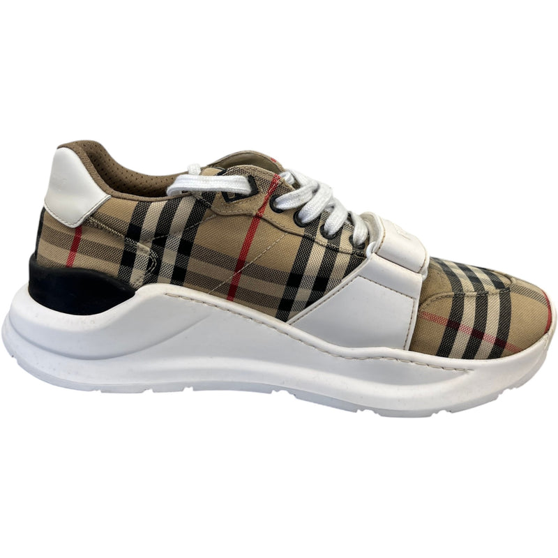 Men's Check Print Low Trainers Beige Size EU 42 / UK 8
