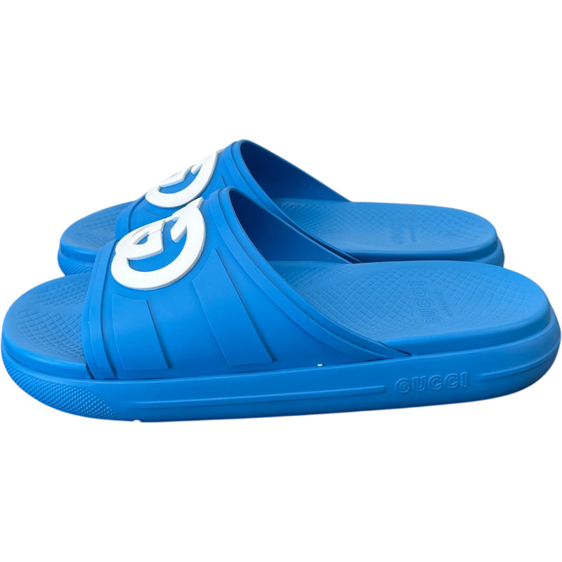 Men's Interlocking G Slides Blue Size UK 9 / EU 43