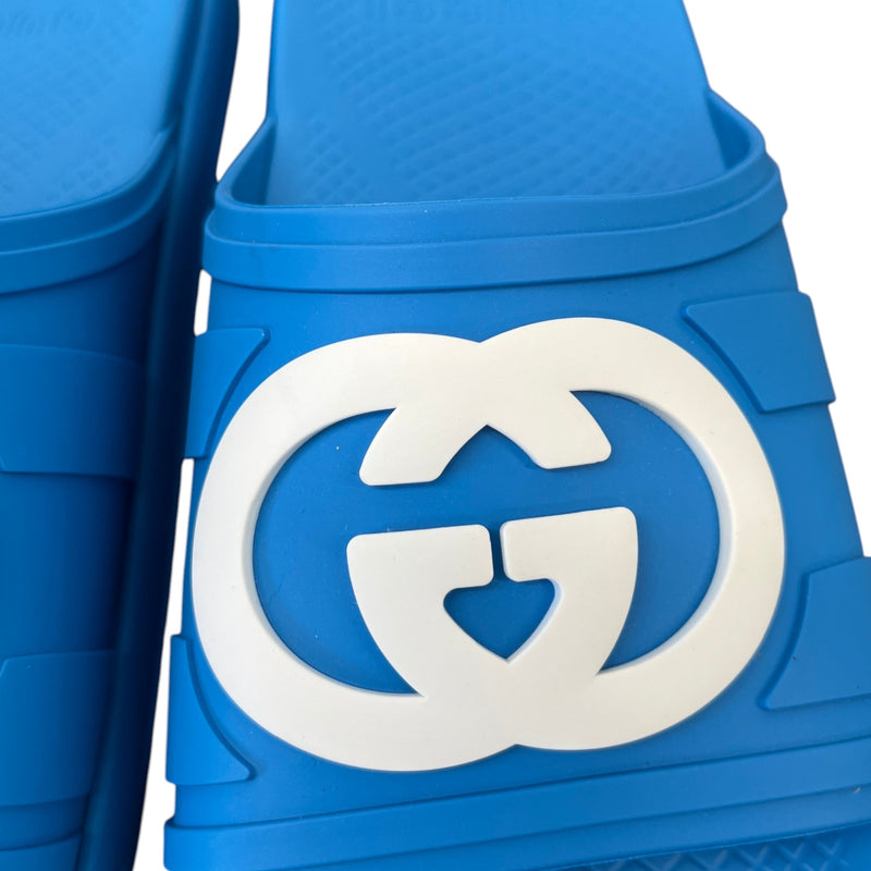 Men's Interlocking G Slides Blue Size UK 9 / EU 43