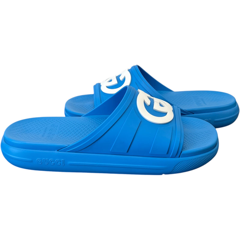 Men's Interlocking G Slides Blue Size UK 9 / EU 43