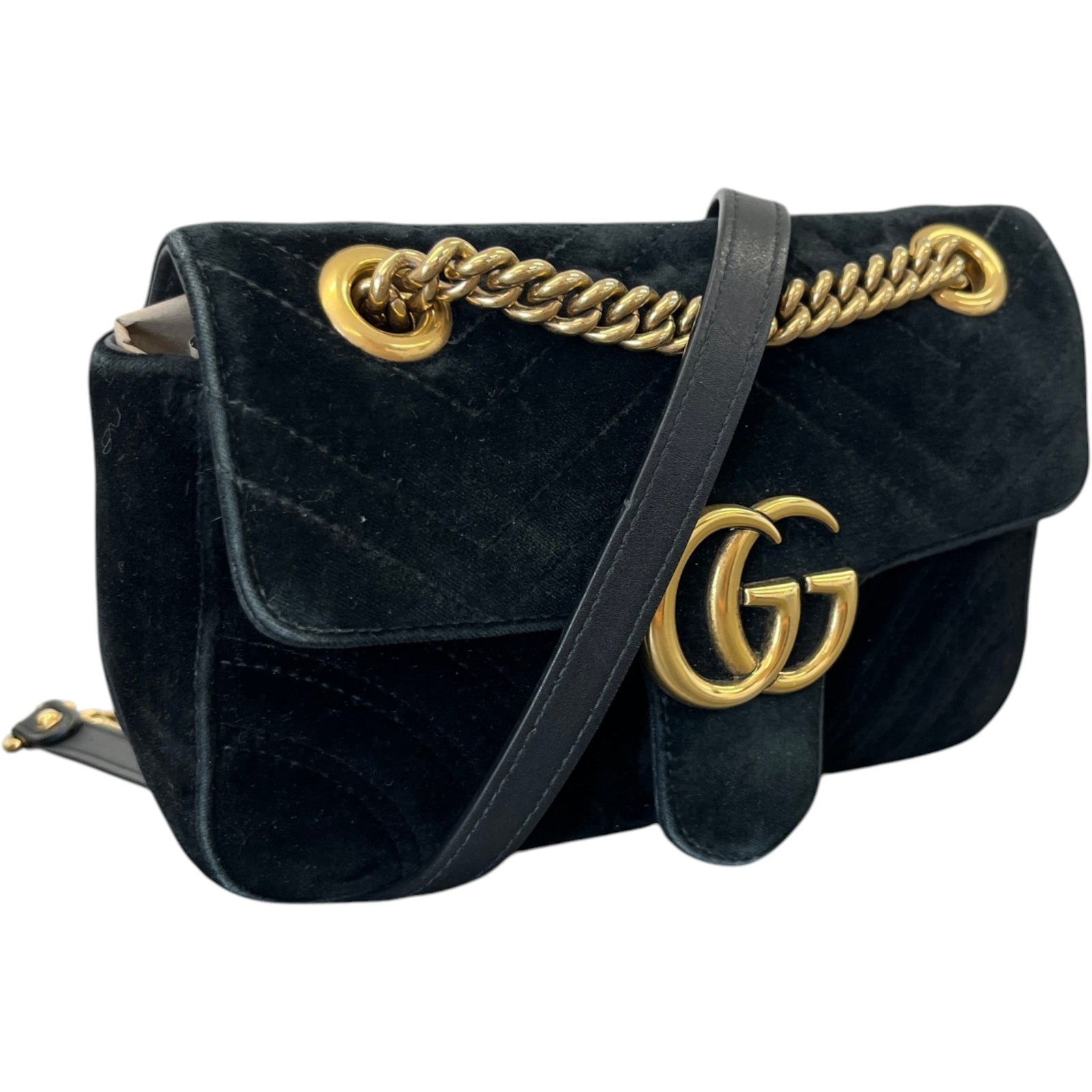 Women's Gg Marmont Velvet Small Bag Black - Photo 4