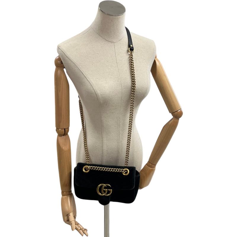 Women's Gg Marmont Velvet Small Bag Black