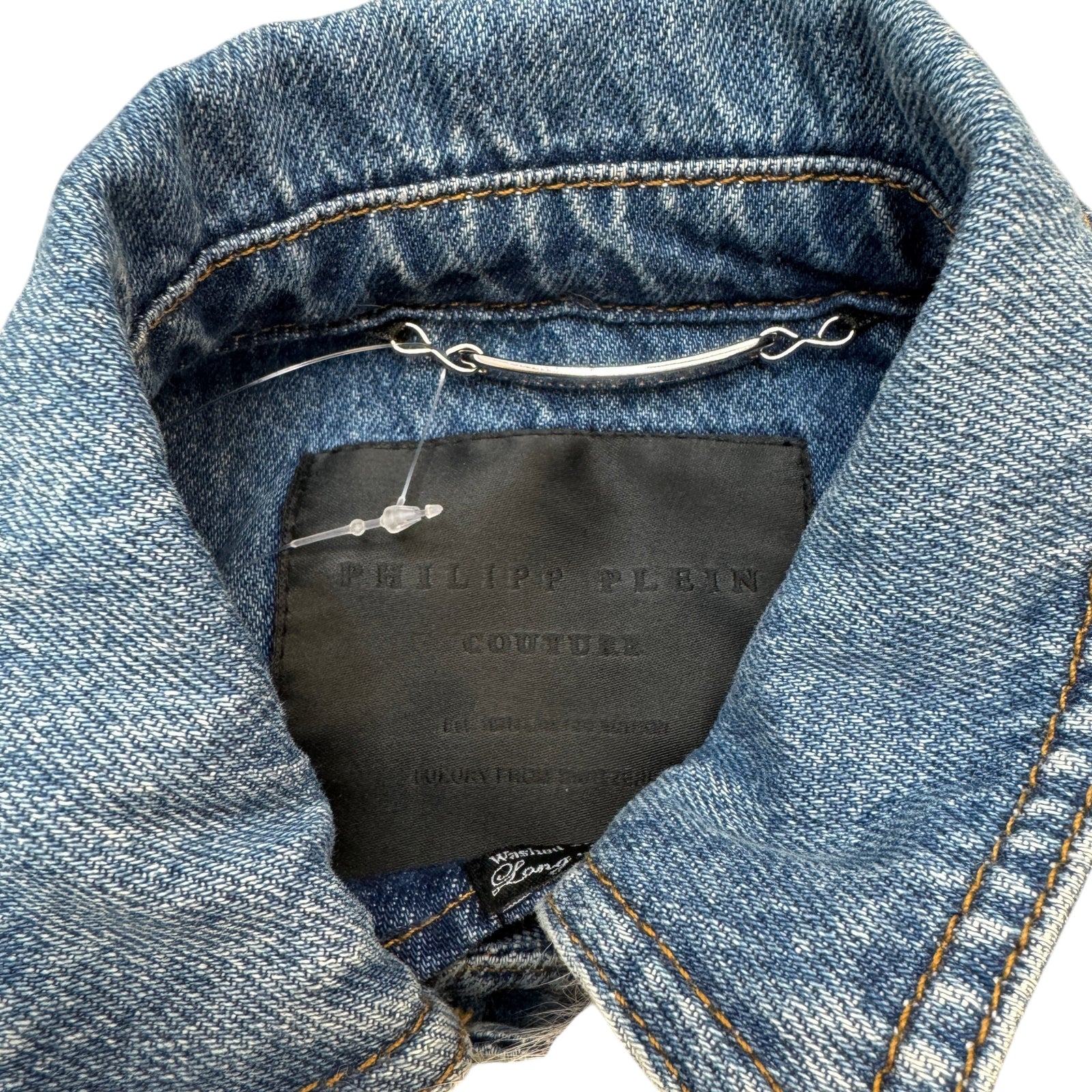 Women's Crystal Embellished Detachable Fur Collar Jacket Blue Size S - Photo 7