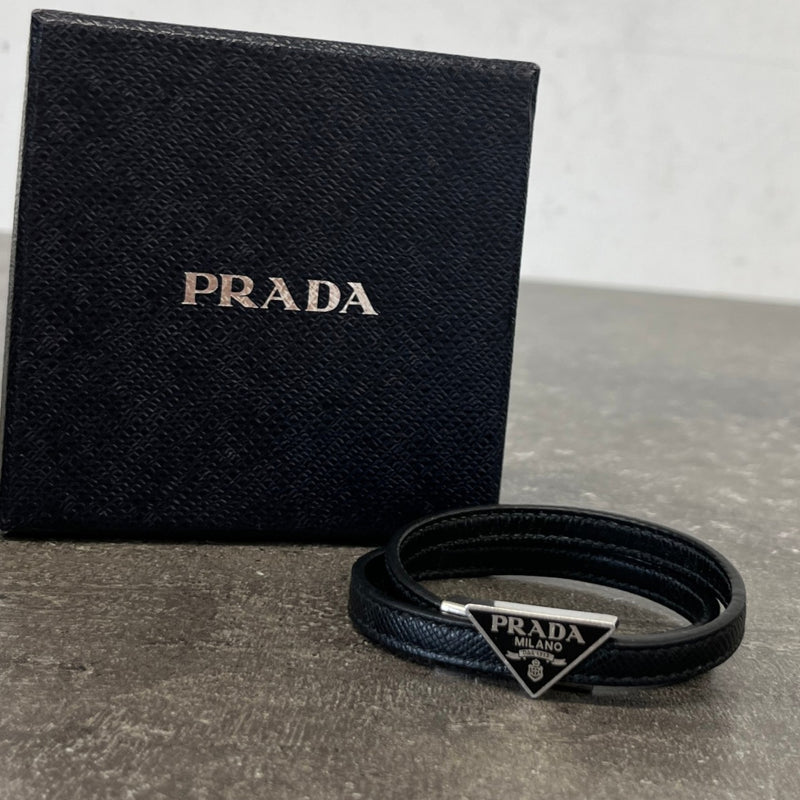 Men's Saffiano Leather Wrap Bracelet Black
