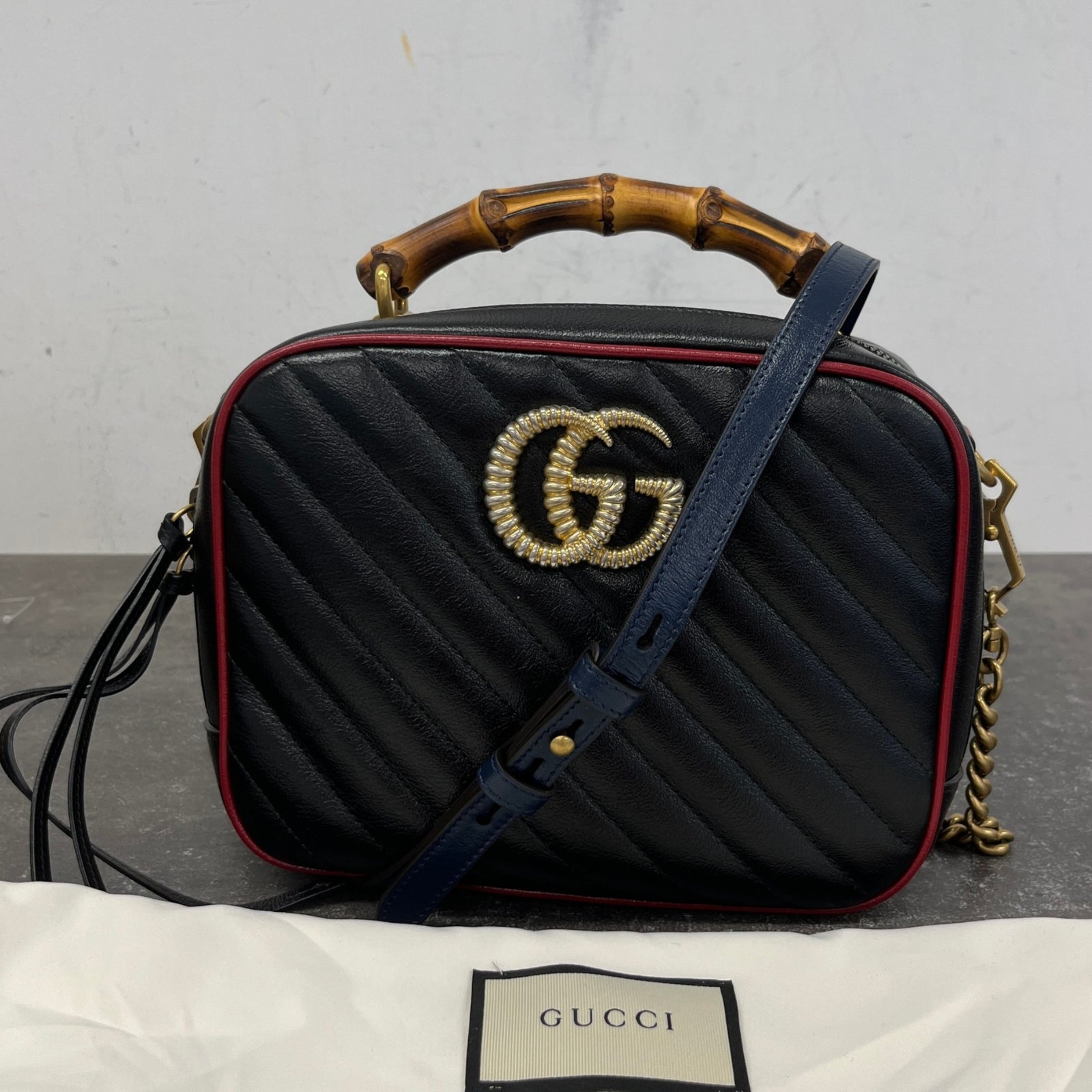 Women's Small GG Marmont Torchon Bamboo Handbag Black - Photo 13
