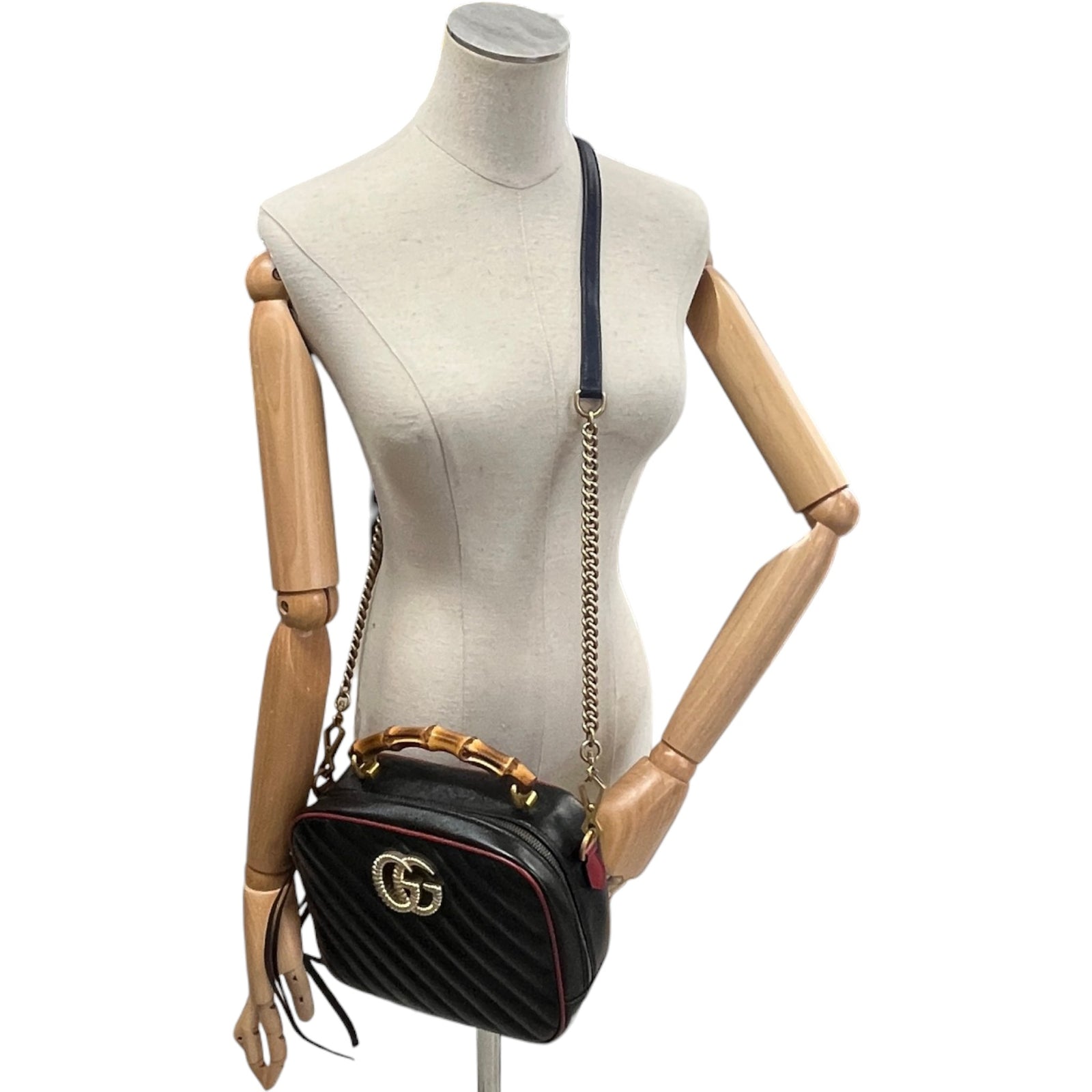 Women's Small GG Marmont Torchon Bamboo Handbag Black - Photo 2