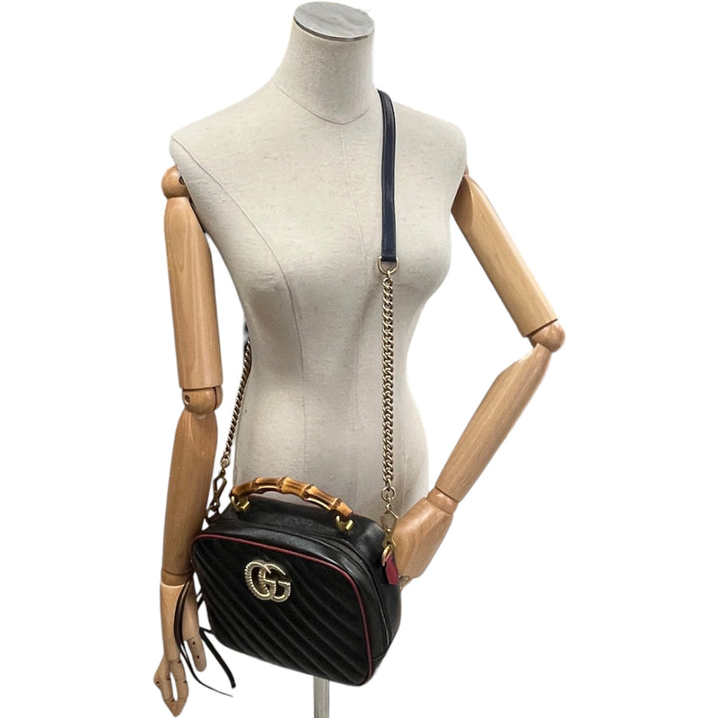 Women's Small GG Marmont Torchon Bamboo Handbag Black