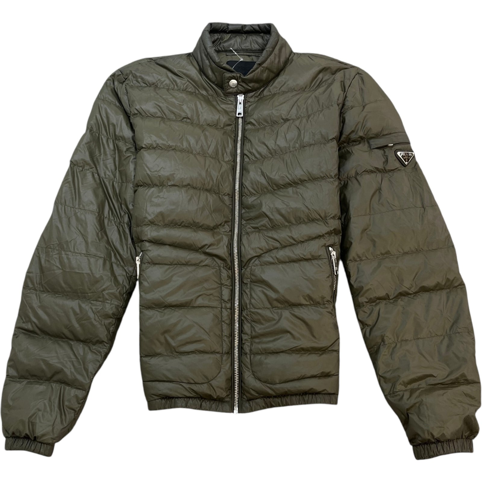 Men's Logo Plaque Military Quilted Nylon Down Jacket Green Size L - Photo 1