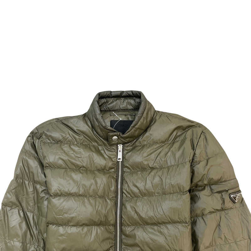 Men's Logo Plaque Military Quilted Nylon Down Jacket Green Size L