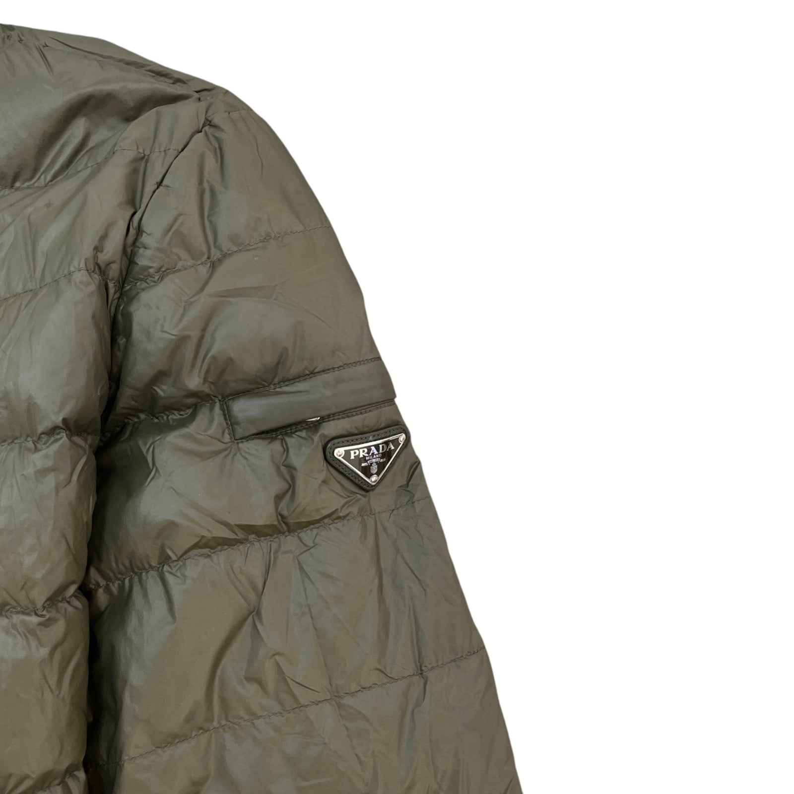 Men's Logo Plaque Military Quilted Nylon Down Jacket Green Size L - Photo 6