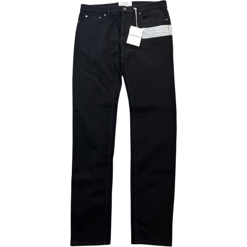Men's Embossed Metallic Logo Jeans Black Size M / W32
