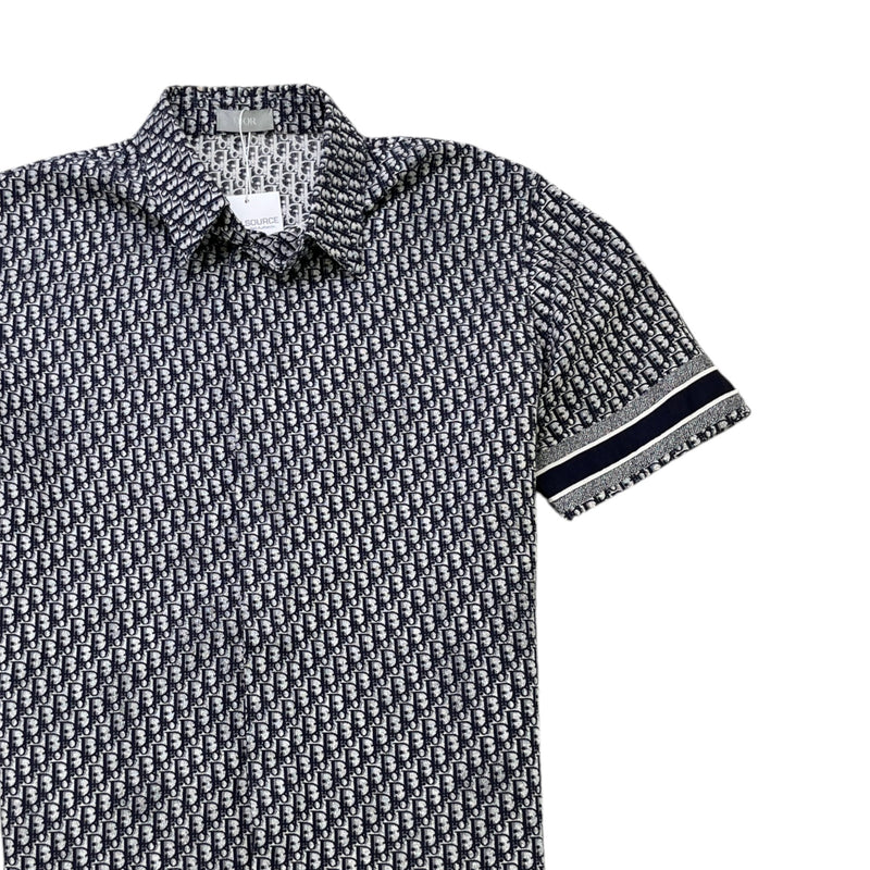 Men's Oblique Monogram Short Sleeve Shirt Navy Size M