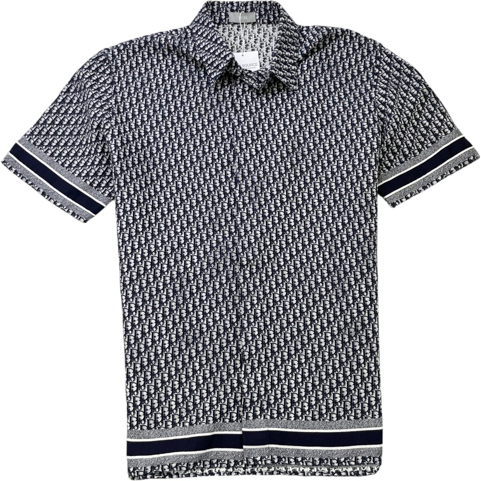Men's Oblique Monogram Short Sleeve Shirt Navy Size M - Photo 1