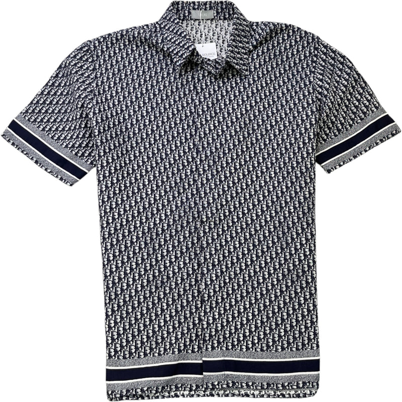 Men's Oblique Monogram Short Sleeve Shirt Navy Size M