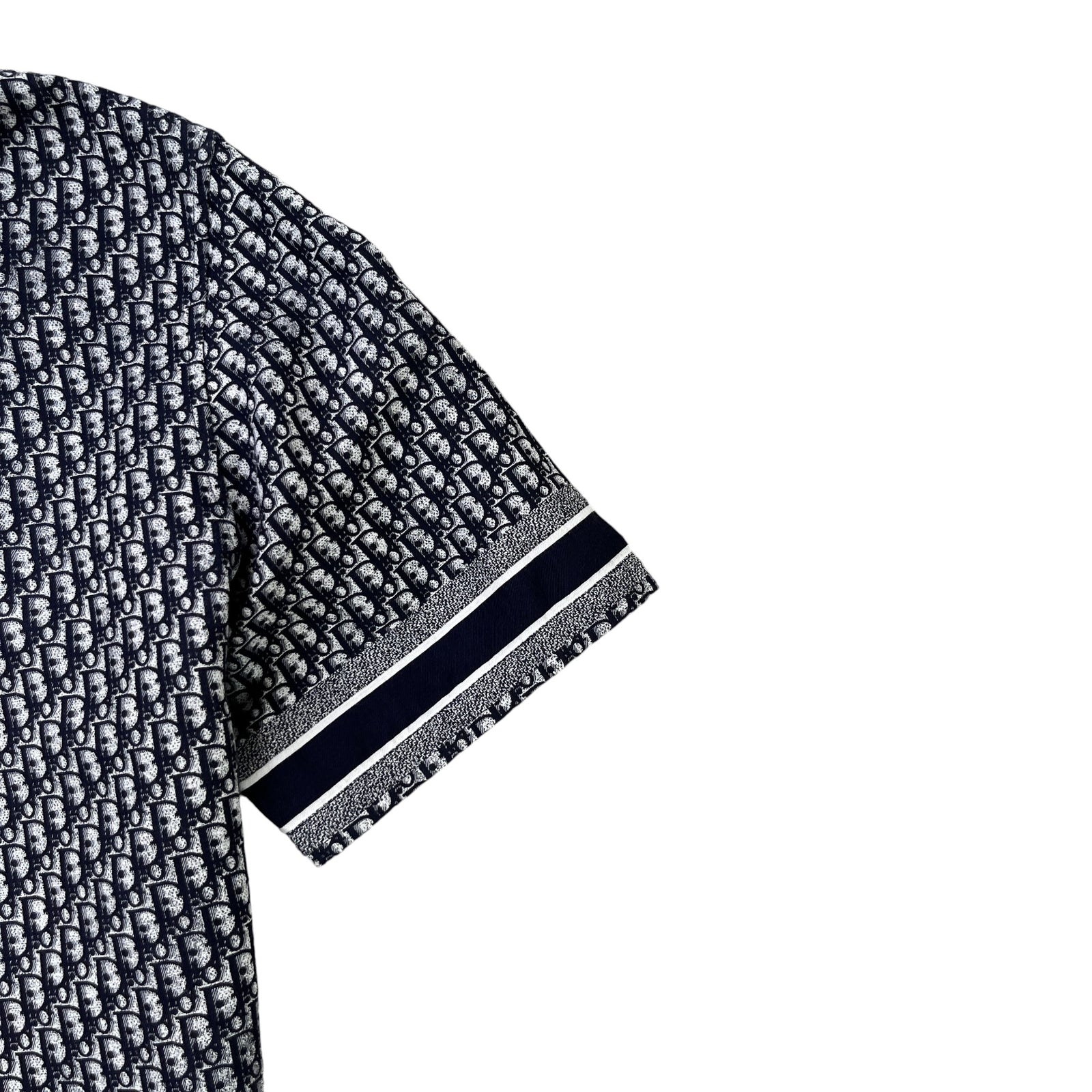 Men's Oblique Monogram Short Sleeve Shirt Navy Size M - Photo 5