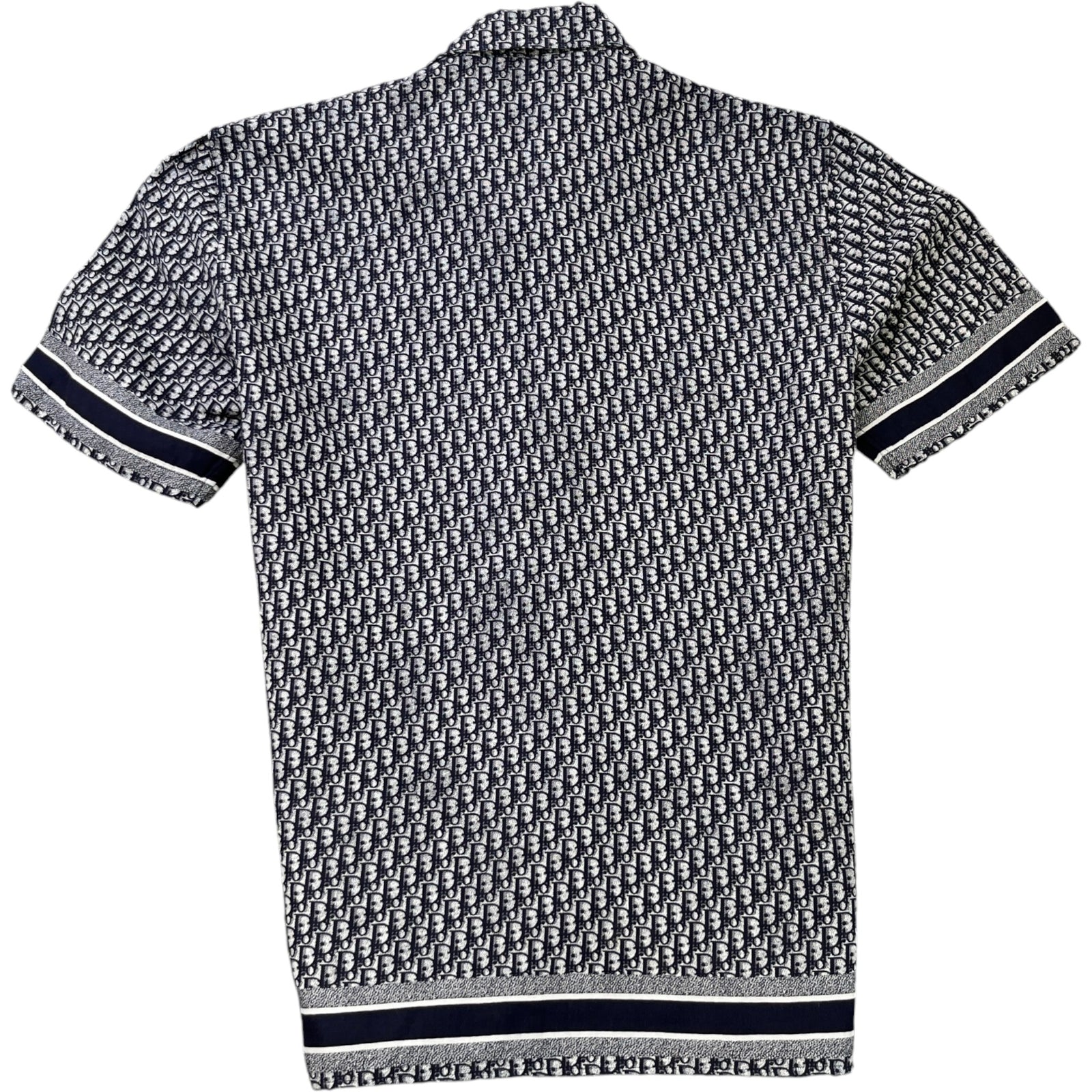 Men's Oblique Monogram Short Sleeve Shirt Navy Size M - Photo 2
